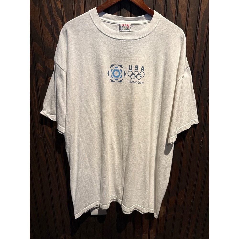 Vintage USA Olympics Torino 2006 T-Shirt Mens XL White Graphic Short Sleeve Tee
